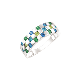 Sølv ring med smukke blå og grønne zirkonia fra Støvring Design